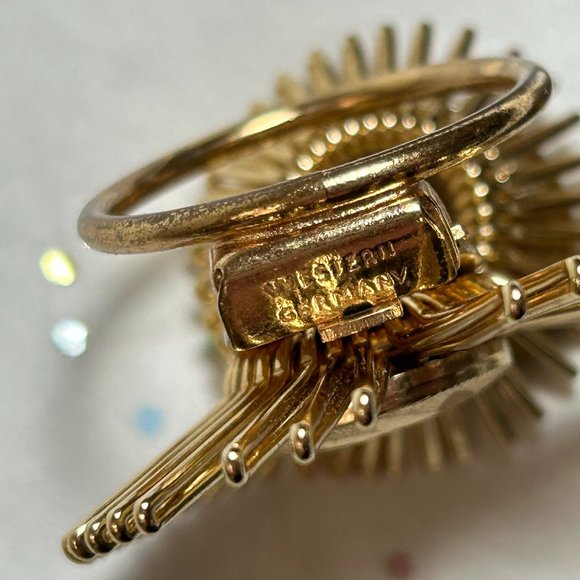 Huge Vintage Atomic Midcentury Modernist Gold Brooch Scarf Clip Holder W Germany - Picture 5 of 6